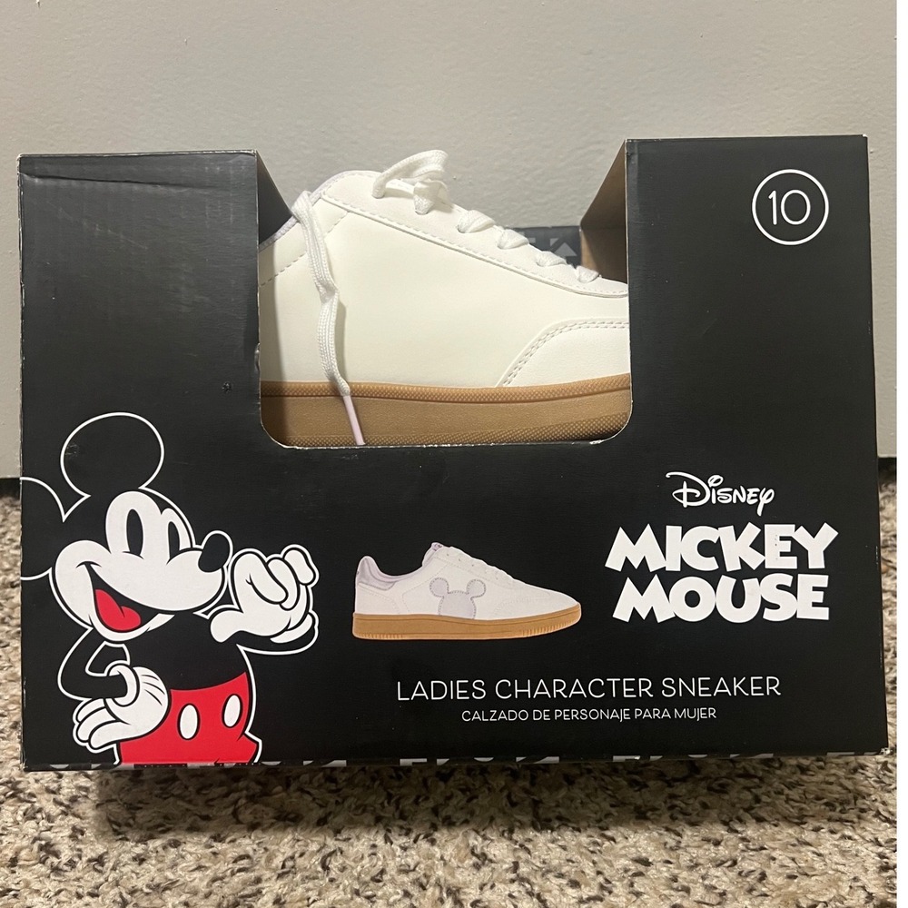 Disney Mickey Mouse‎ Womens Character Sneakers White Silver Gum Sole Size 10 NEW